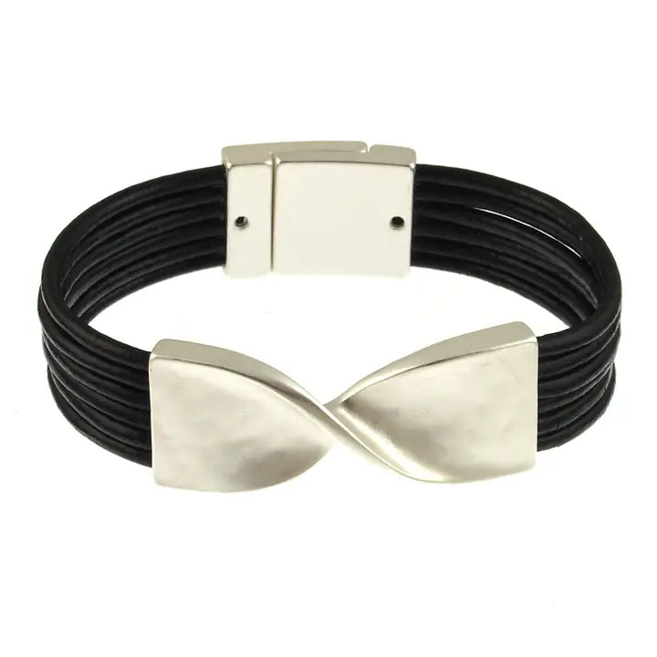 Magnetic Closure Black + Silver Bow Bracelet