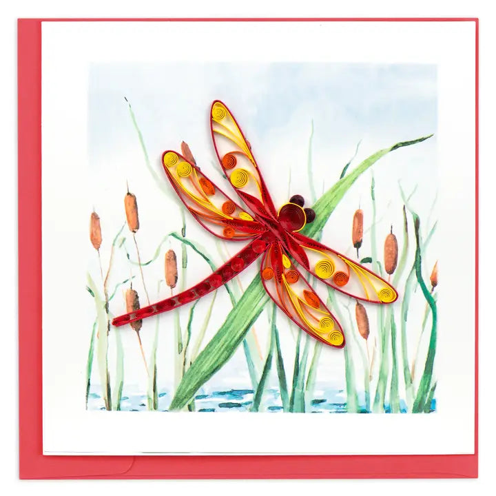 Red Dragonfly + Cattails Quilling Card