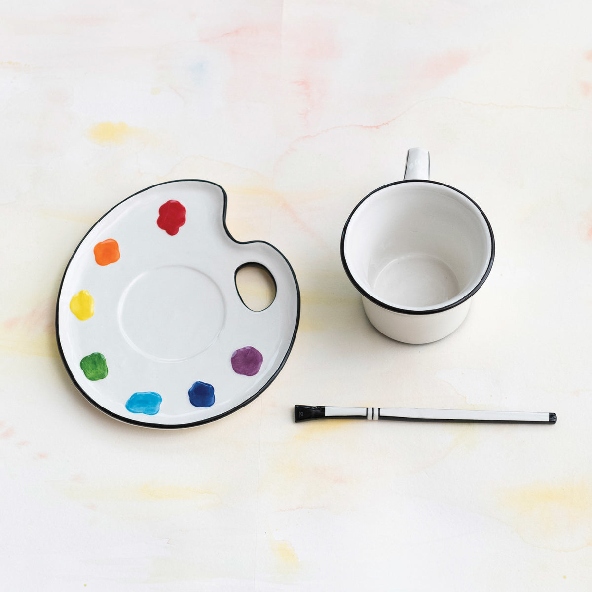 Ceramic Paint Palette Saucer + Teacup + Stirrer