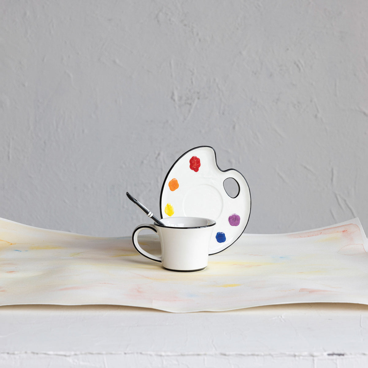 Ceramic Paint Palette Saucer + Teacup + Stirrer