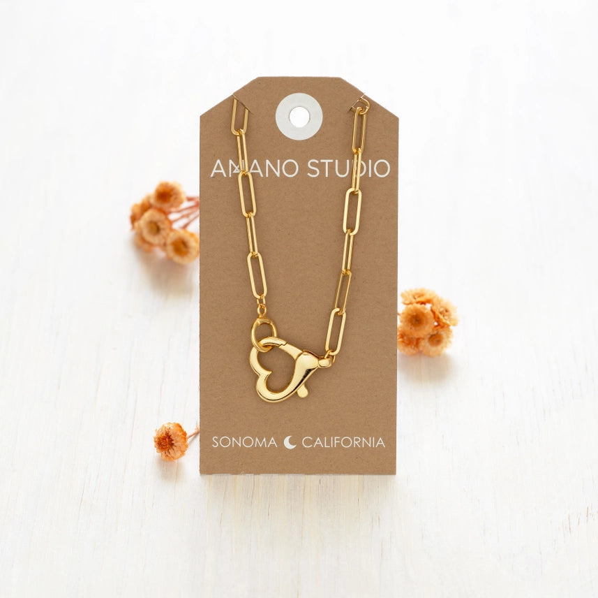 Heart Clasp On Paperclip Chain Necklace