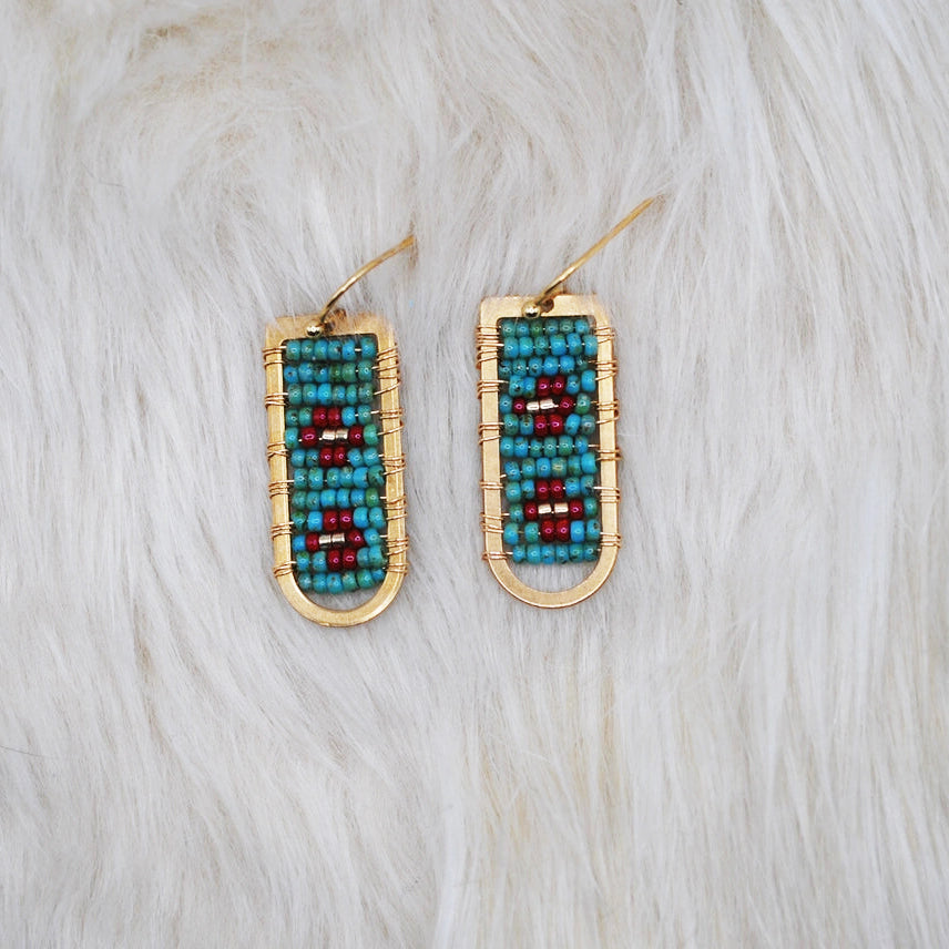 Red + Turquoise Geometric Earrings