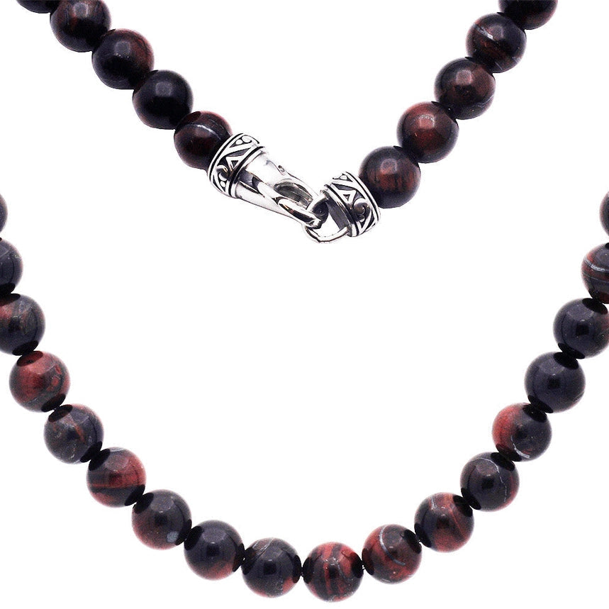 Red Tiger Eye Stainless Steel Beaded Necklace