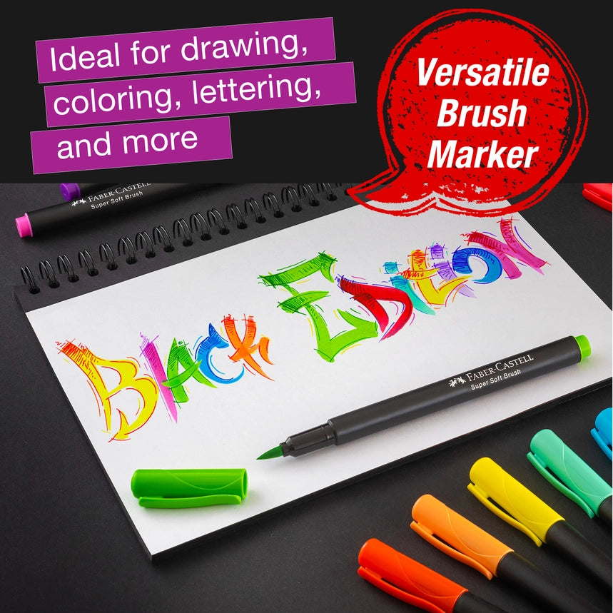 Black Edition Super Soft Brush Pen Markers 6 Ct
