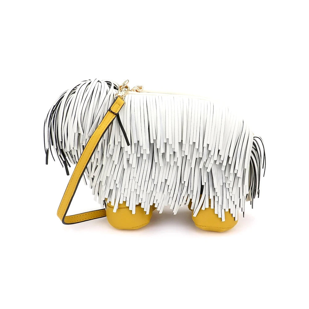 Faux Leather Fringe Dog Crossbody Handbag