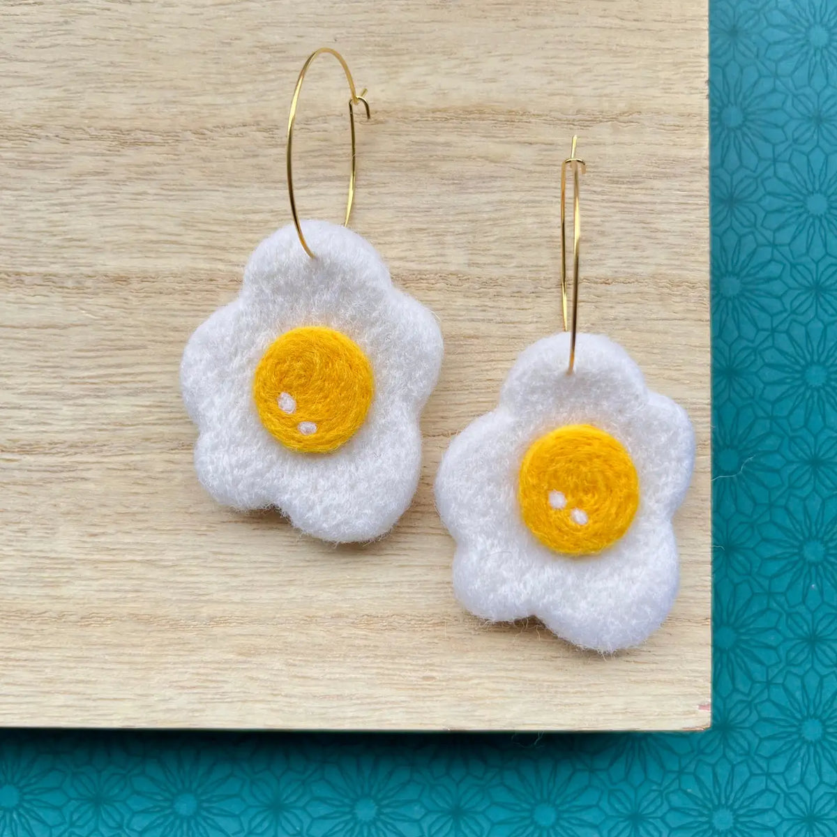 Fried Egg Felted Earrings