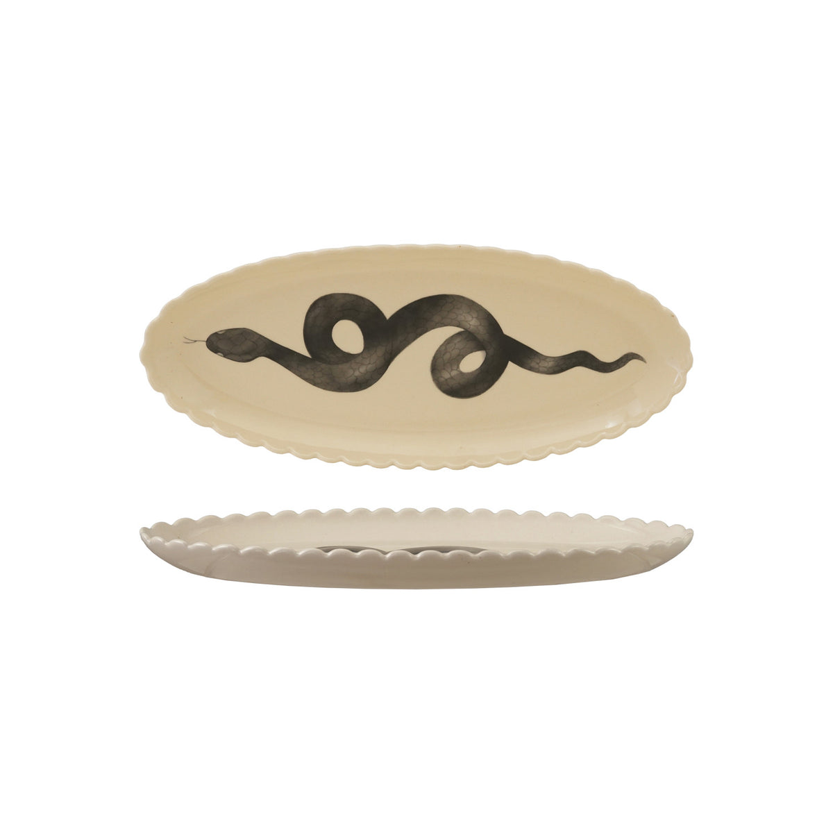 Stoneware Scalloped Platter with Snake