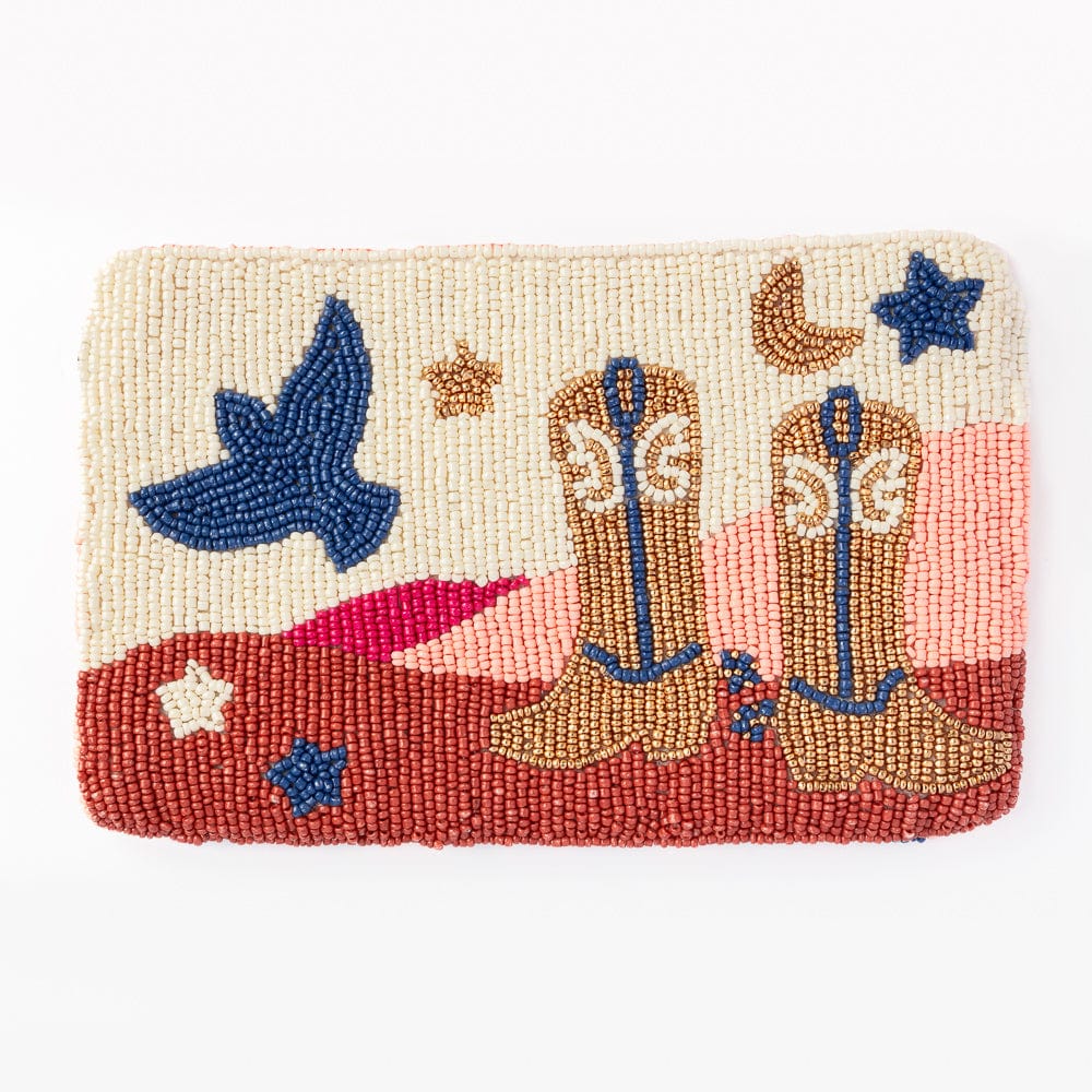 Leila Boot Seed Bead Clutch with Strap