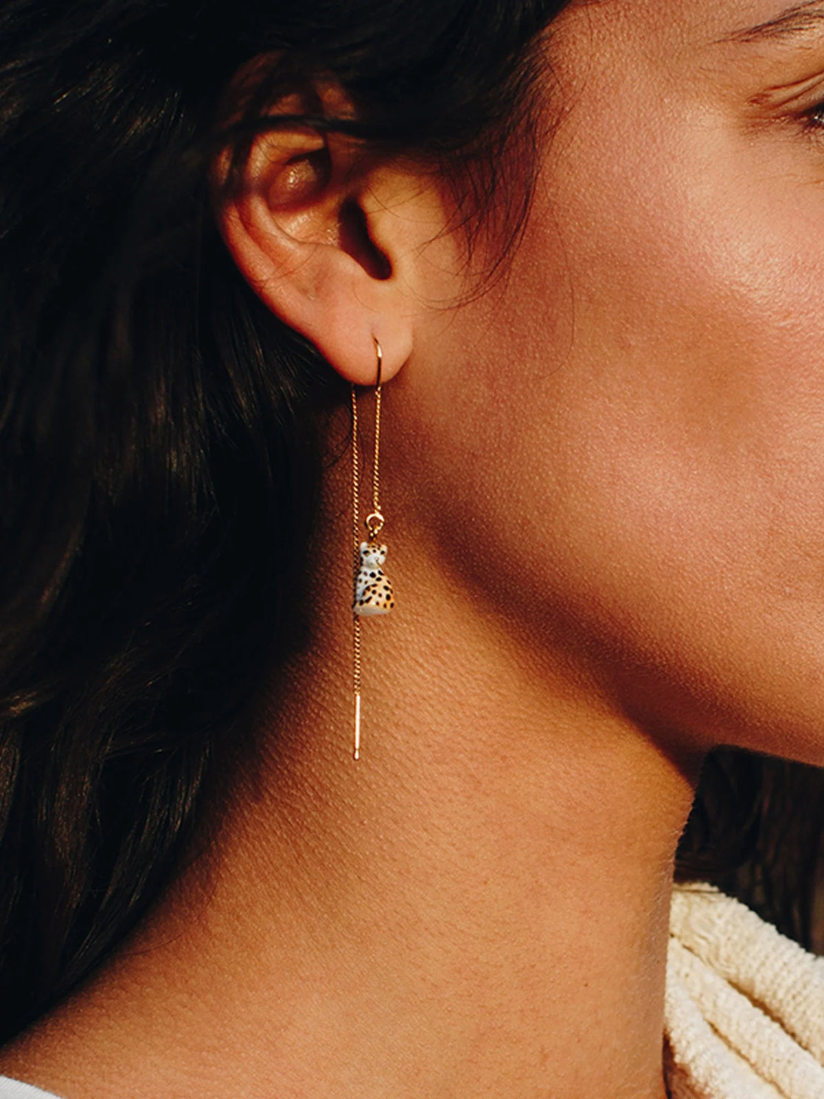 Nach Long Porcelain Leopard Earrings