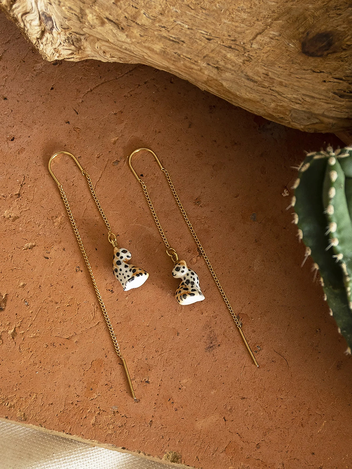 Nach Long Porcelain Leopard Earrings