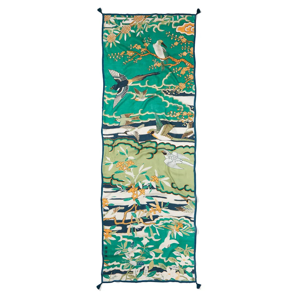 Ming Birds and Flowering Branches Oversize Oblong Scarf