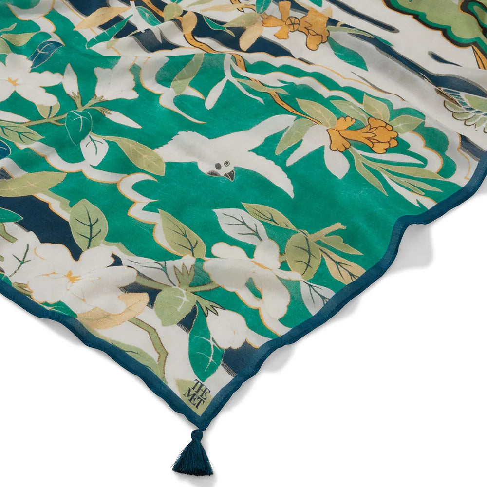 Ming Birds and Flowering Branches Oversize Oblong Scarf