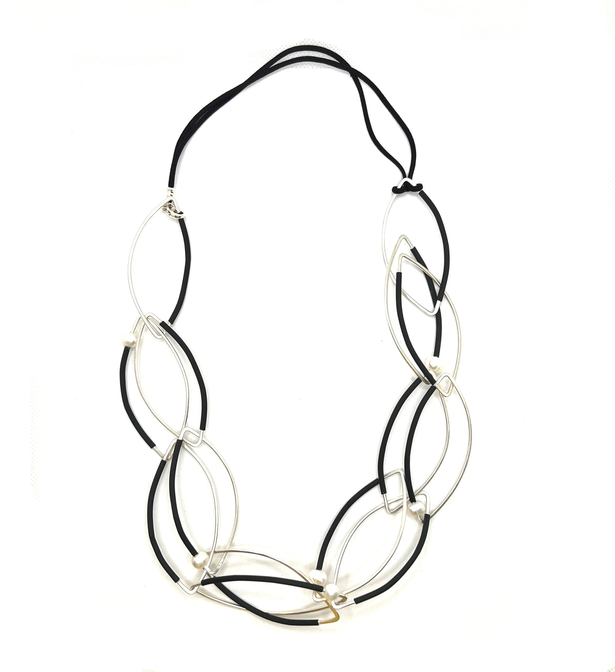 Inteplei Black + Sterling Silver Pearl Link Necklace