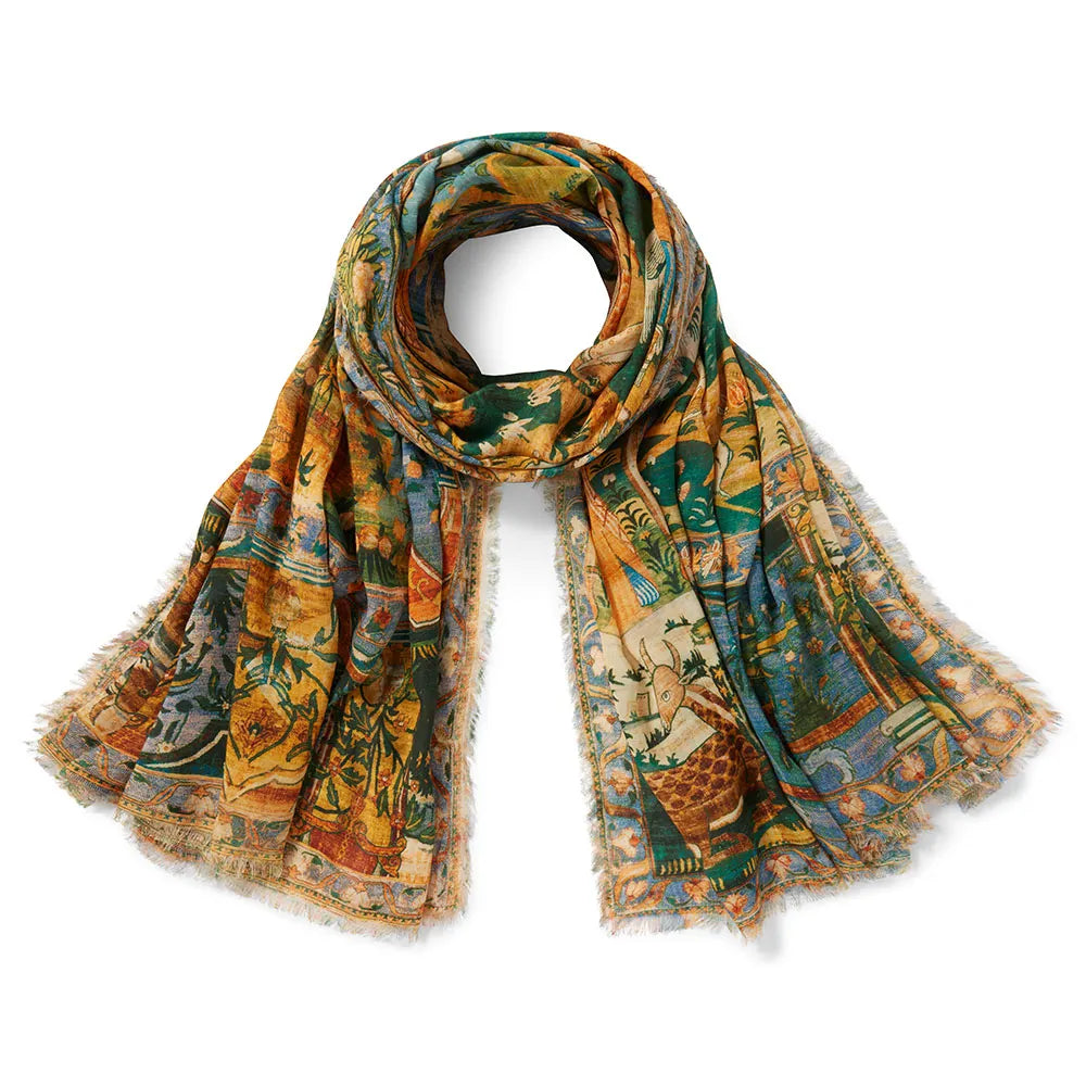 Persian Pictorial Textile Oversize Oblong Scarf