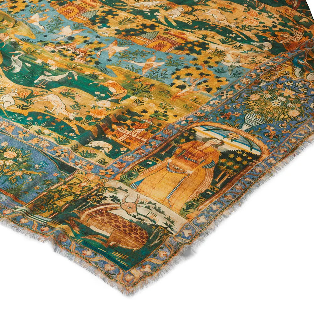 Persian Pictorial Textile Oversize Oblong Scarf