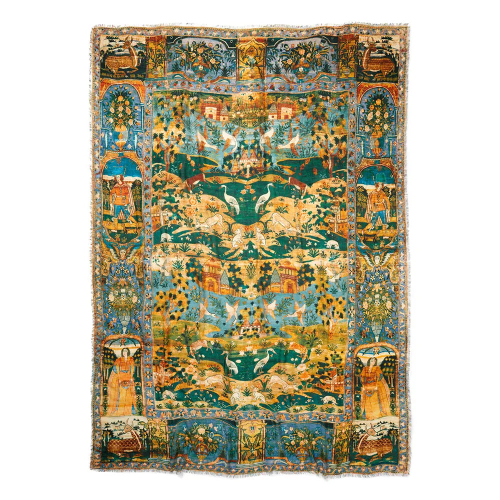 Persian Pictorial Textile Oversize Oblong Scarf