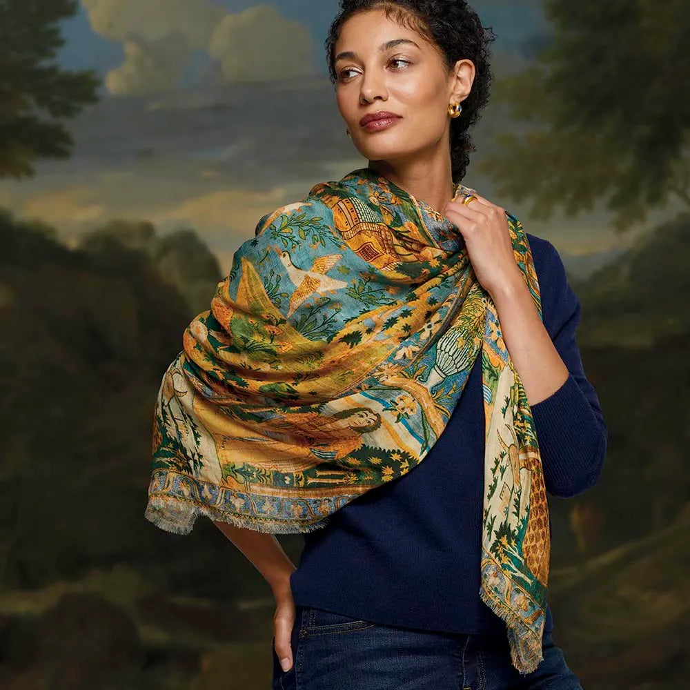 Persian Pictorial Textile Oversize Oblong Scarf