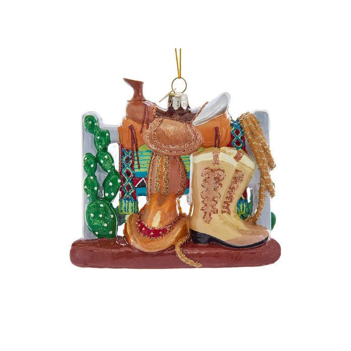 Kurt Adler Western Scene Glass Ornament