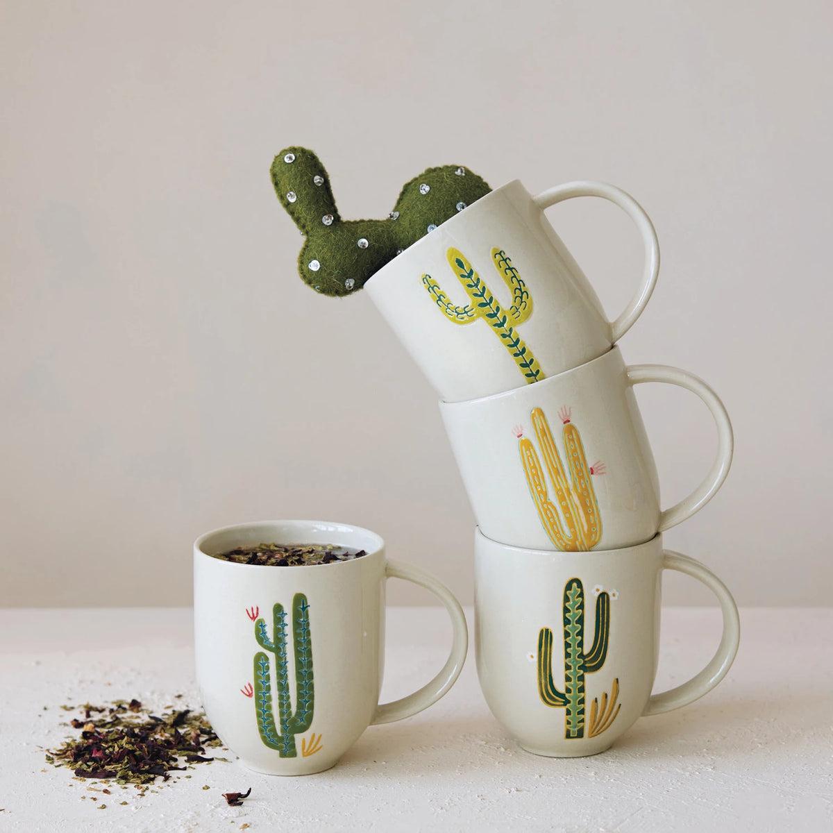 Handpainted Stoneware Cactus Mug