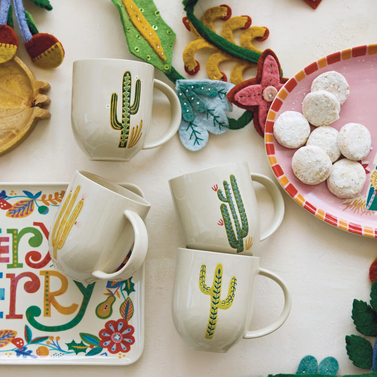 Handpainted Stoneware Cactus Mug