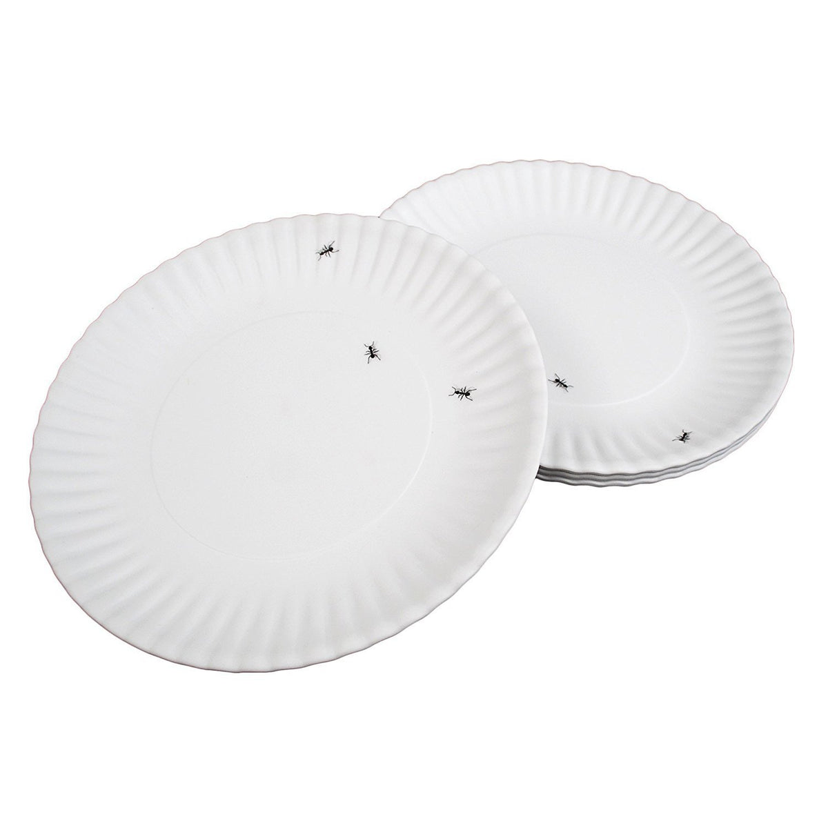 Reusable White Faux Paper Plates with Ants Set of 4