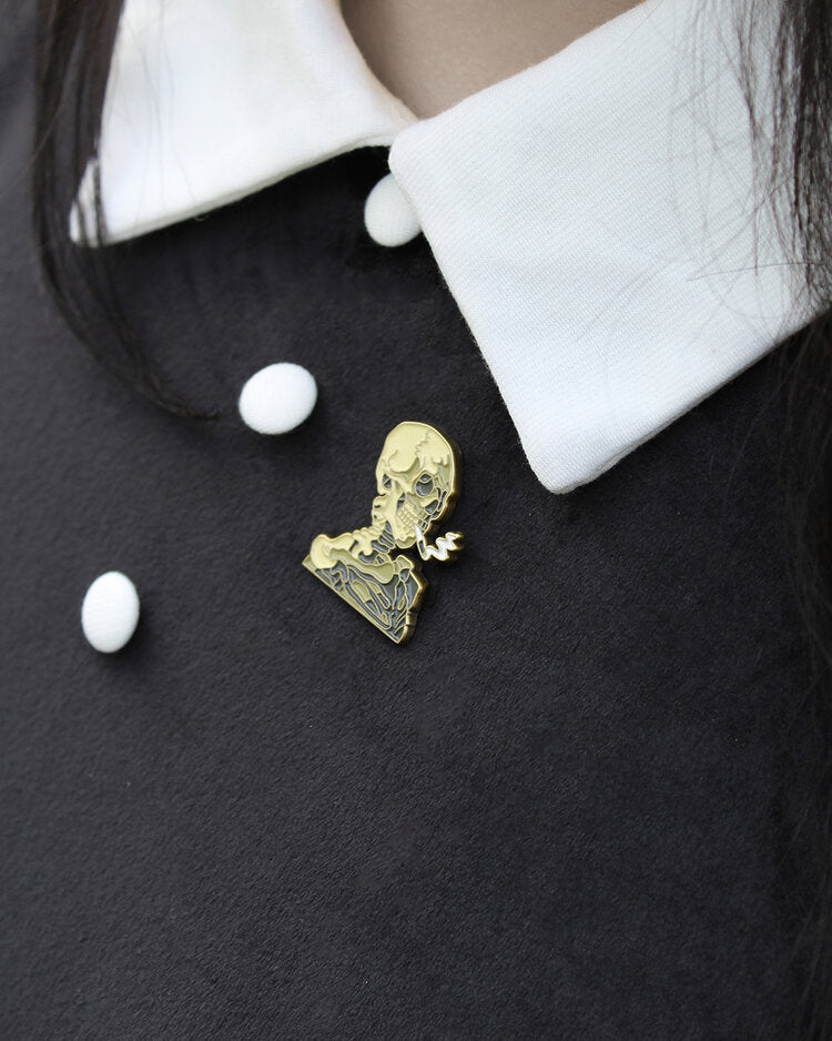 Skeleton with Cigarette Enamel Pin