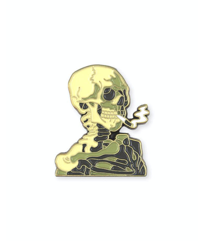 Skeleton with Cigarette Enamel Pin