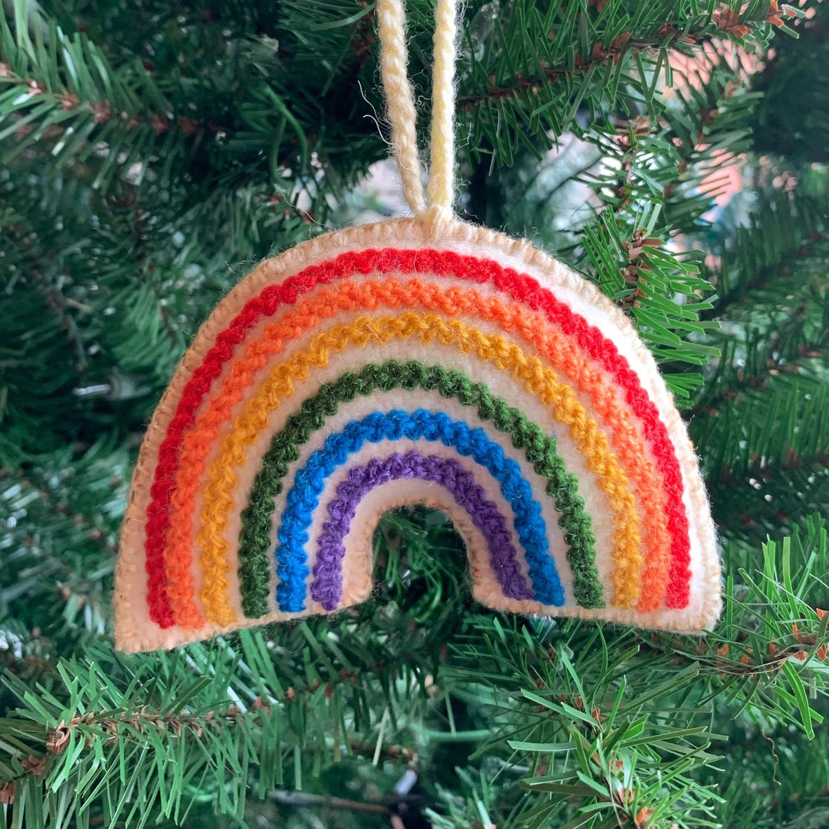 Embroidered Wool Bright Rainbow Ornament