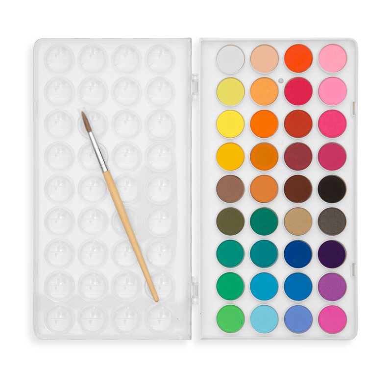 Ensemble de dosettes de peinture aquarelle avec pinceau